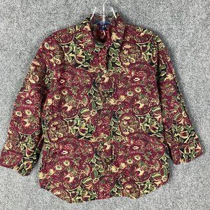 Chaps Button Up Top Women's Petite Large PL Long Sleeve 100% Cotton